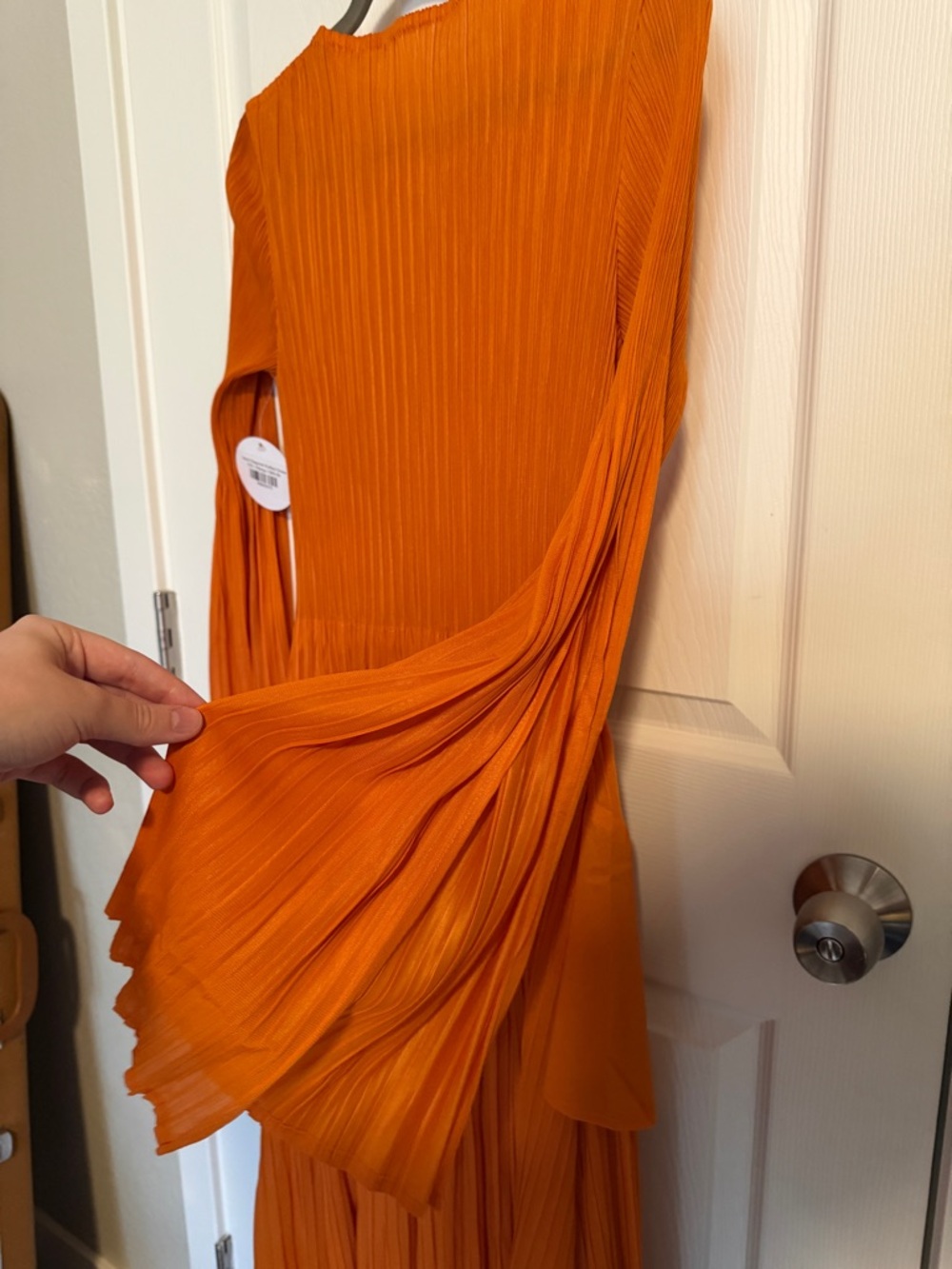 Zadie B’s Orange Pleated Midi Dress One Size Boho Ruffle Anthropologie Style NWT - Picture 8 of 8